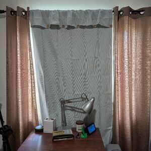 Green And White Striped Curtain Panel With Faux Valence